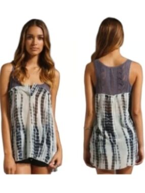 Free People Susquehanna Tie Dye Crochet Mixed Media Tank Small